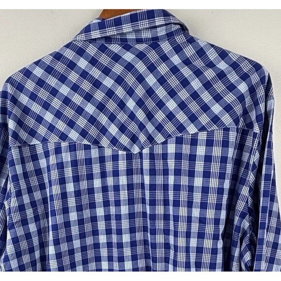 Wrangler western button Long sleeve men’s shirt XXL Blue pearl snap pocket Cuff - Picture 9 of 11